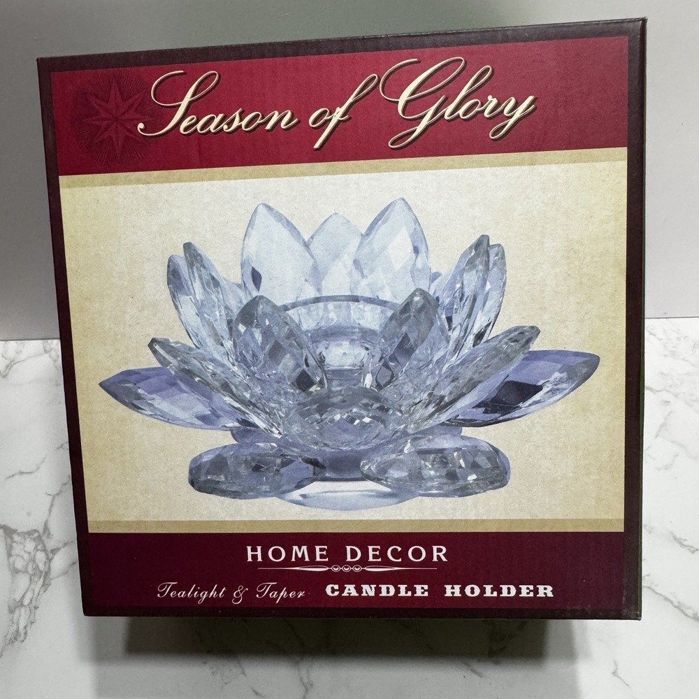 Cracker Barrel "Season of Glory" Vtg lotus-shaped Clear glass candle holder New
